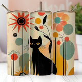 Retro Cat with Florals Stainless Steel Tumbler 20oz