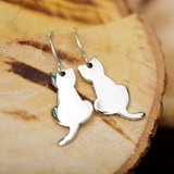Silver Sitting Cat Dangle Earrings