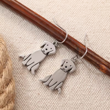 Silver Sitting Dog Dangle Earrings