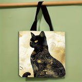 Gold Filigree Black Cat Canvas Tote Bag