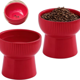 Cat Face Elevated Ceramic Pet Bowl Red