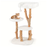 Fluffy Cat Tree 3 Tier with Square Top White
