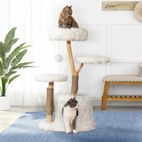 Fluffy Cat Tree 3 Tier with Cave White