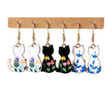 Sitting Cat Floral Asst. Dangle Earrings