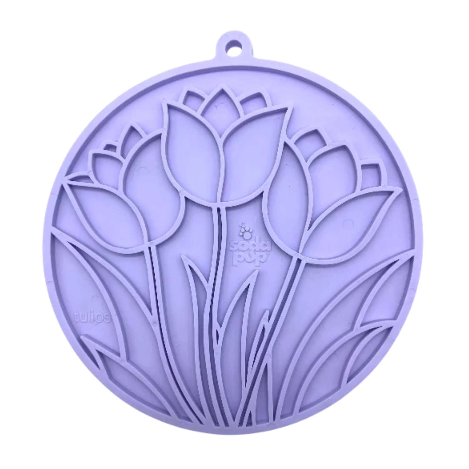 Purple tulip-shaped silicone mold on a white background