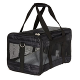 A black pet carrier bag with mesh windows and dual top handles, shown on a plain white background.