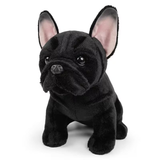 Black plush toy of a dog on a white background