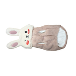 A plush bunny-shaped pet coat in soft white and light pink, with embroidered facial features and pink inner ears, shown on a plain white background.