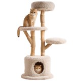 Fluffy Cat Tree 3 Tier with Bottom Cat House Brown
