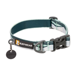 Dog collar with dark teal and white pattern displayed on a white background.