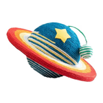 Colorful toy resembling a planet with a star on a white background