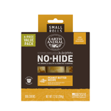 Earth Animal No-Hide Small Rolls dog chew snack in Peanut Butter Recipe, 6-piece value pack, in its original retail packaging.