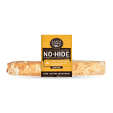 Earth Animal No Hide Large Roll peanut butter chew, shown horizontally with its yellow and black packaging label in the center against a white background.