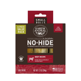 Earth Animal No-Hide Beef Recipe Small Rolls dog chews in a 6-piece value pack, shown in its retail packaging against a white background.