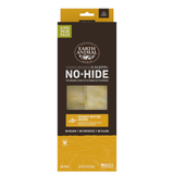 Earth Animal No-Hide Peanut Butter Recipe pet food packaging, featuring a dark brown and mustard yellow box with a clear window showing the beige product inside.