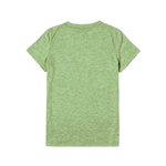 A light green heathered short-sleeve t-shirt shown from the back, laid flat against a solid white background.