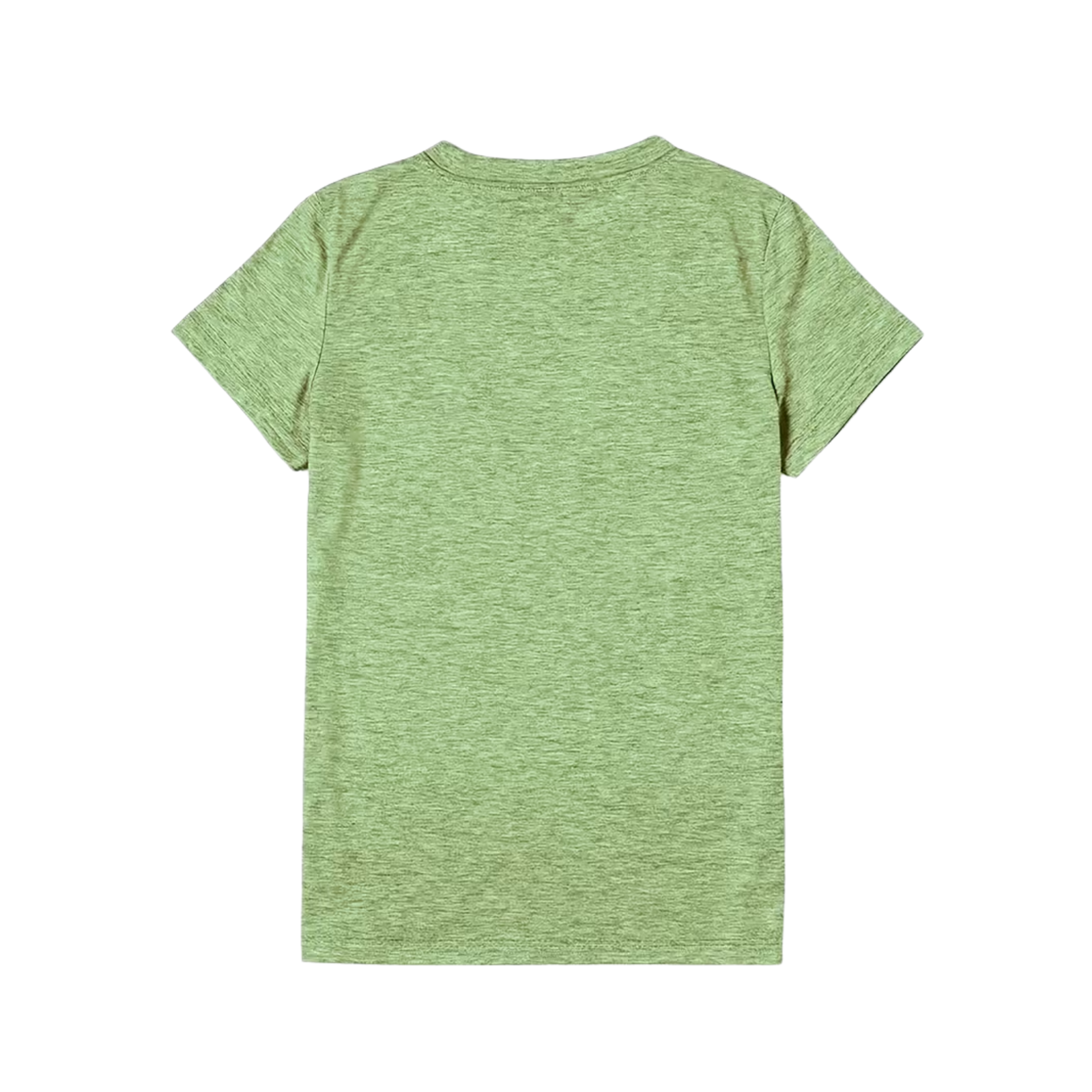 A light green heathered short-sleeve t-shirt shown from the back, laid flat against a solid white background.