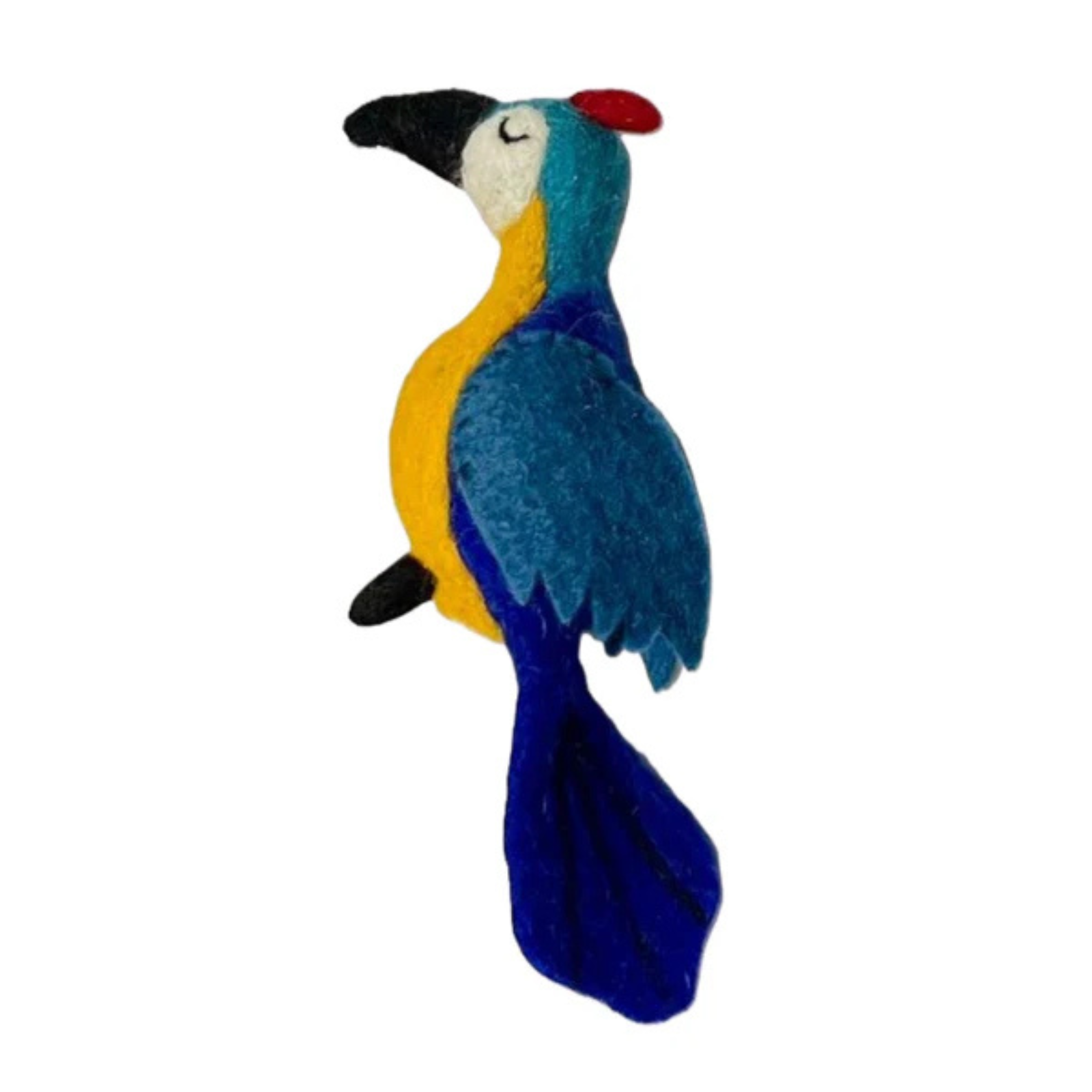 Colorful bird-shaped toy on a white background