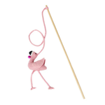 Pink flamingo toy on a stick with a white background