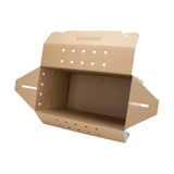 An open brown cardboard box with ventilation holes on the lid and bottom, shown on a plain white background.