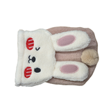 A plush bunny-shaped pet coat in cream and light pink, featuring embroidered red and black facial details, pink inner ears, and a small beige pom-pom tail on a white background.