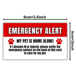 Emergency pet warning card with dimensions shown: 9cm by 5cm (3.5 inch by 2 inch).