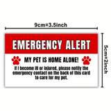 Emergency pet warning card with dimensions shown: 9cm by 5cm (3.5 inch by 2 inch).