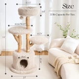 Fluffy Cat Tree 3 Tier with Bottom Cat House Brown