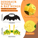 Two sets of felt pet costume wings with measurement details and pop-up detail pictures showing adjustable straps.