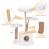 Fluffy Cat Tree 3 Tier with Cave White