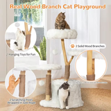 Fluffy Cat Tree 3 Tier with Cave White