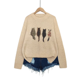 Four Cats in a Row Beige Sweater