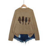 Four Cats in a Row Brown Sweater