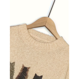 Four Cats in a Row Beige Sweater