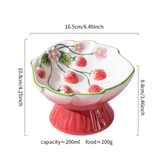 Elevated Strawberry Ceramic Slow Feeder Cat Bowl