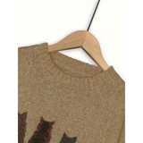 Four Cats in a Row Brown Sweater