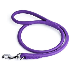 Dogline Soft Round Leather Leash Purple