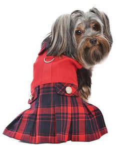 Parisian Pet Scottish Pleated Dress Red Blue Plaid