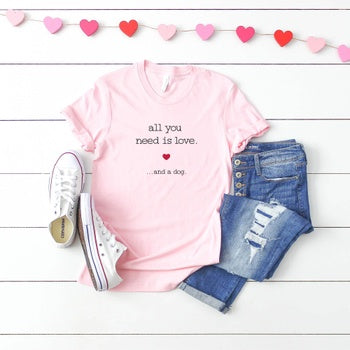 Olive Ivory All You Need Love and Dog Pink Tee