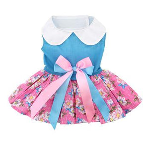 Doggie Design Pink and Blue Plumeria Floral Dress w/Lead