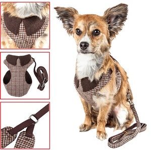 Pet Life Luxe Houndsome 2in1 Brown Revers Plaid Collar Harness-Leash*