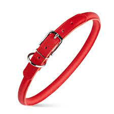 Dogline Soft Round Leather Collar Red