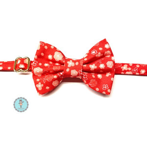 Cat Bow Tie and Collar Set Valentines Red Floral